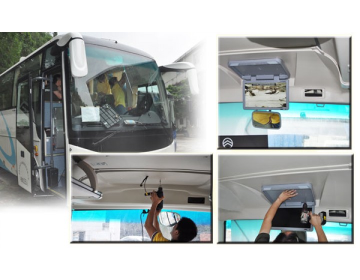 Installing a roof-mount display in the bus